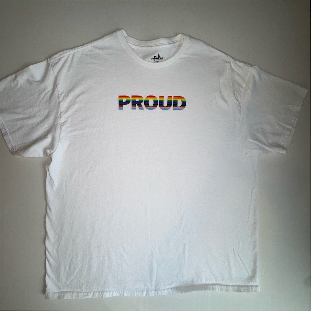 The Phluid Project T-Shirt Unisex 2XL‎ White PROUD Rainbow Pride Graphic Unisex